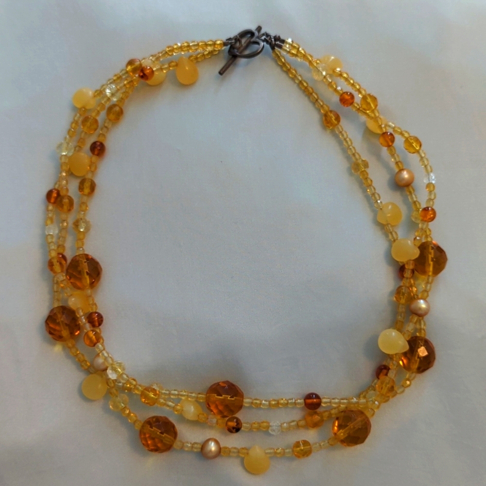 Citrine carnelian and glass necklace